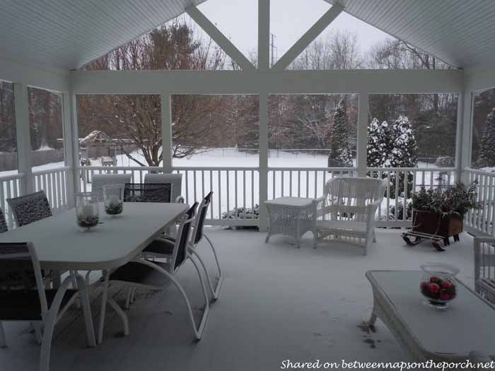 porch screened snow england winter addition