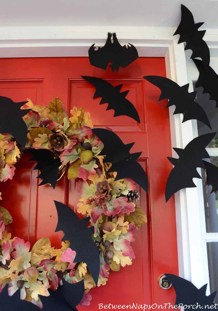Halloween Front Porch With Bats Across Door 
