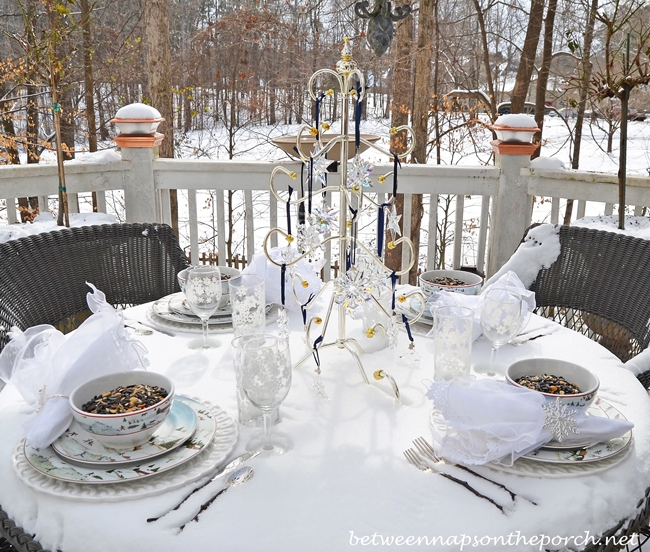 Winter Tablescape in Snow with David Carter Brown Christmas Valley Dishware