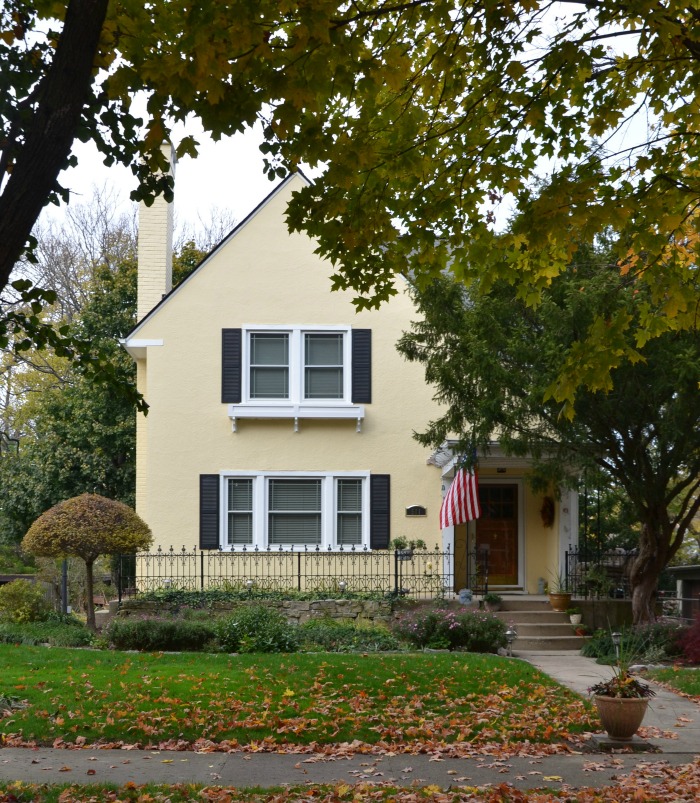 Yellow Traditional Home in Fall