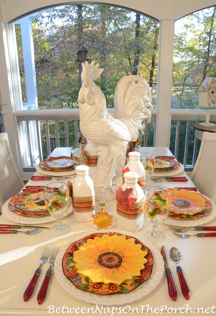 Rooster Centerpiece for Breakfast Table Setting Tablescape