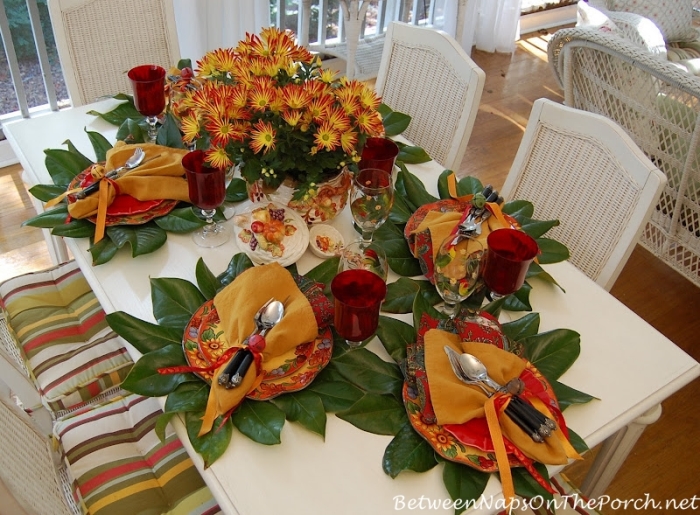 Tablescape with Magnolia Leaf Chargers