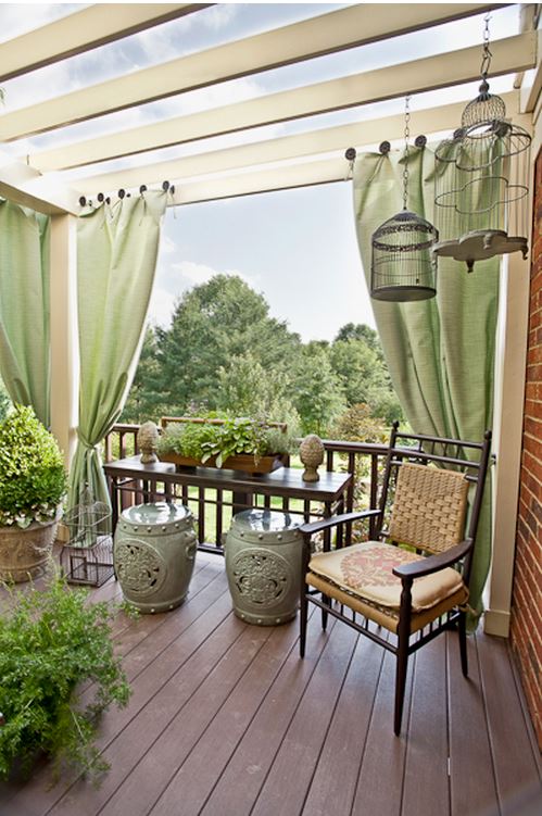 Deck With Pergola and Outdoor Curtains