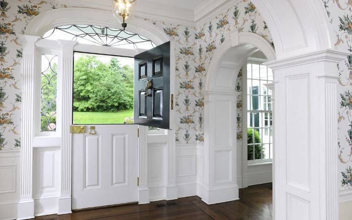 Entry with Dutch Door and Beautiful Wallpaper