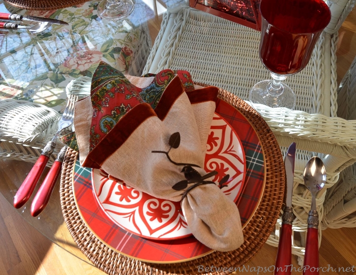 Pottery Barn Tartan Plates in a Valentine's Day Table Setting