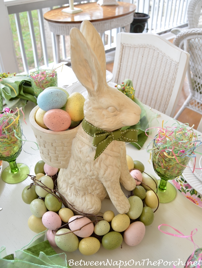 Bunny Centerpiece with Egg Wreath for Easter