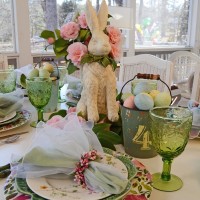 Easter Spring Tablescape with Bunny and Camellia Centerpiece
