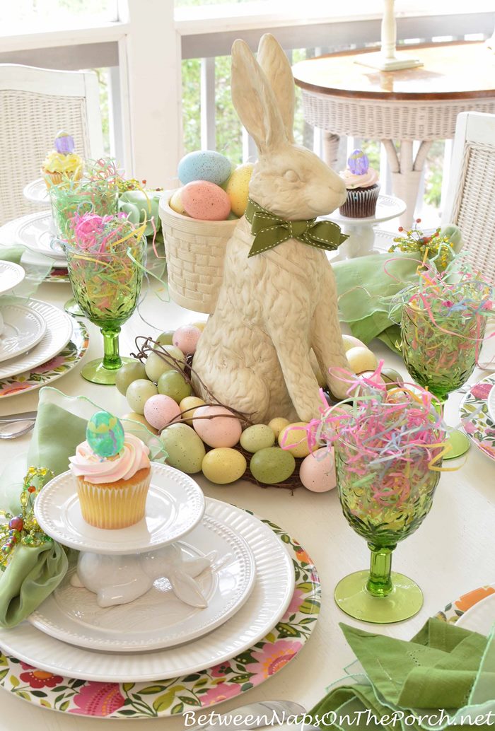 A Spring Table Setting With The Easter Bunny   Easter Table Setting For Springtime 