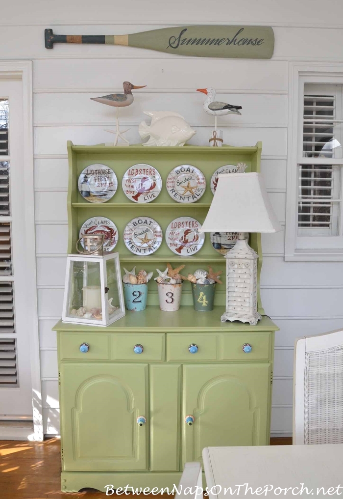 Porch Hutch Decorated for Summer