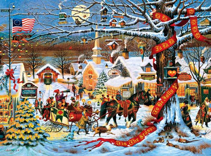 Small Town Christmas Painting by Charles Wysocki