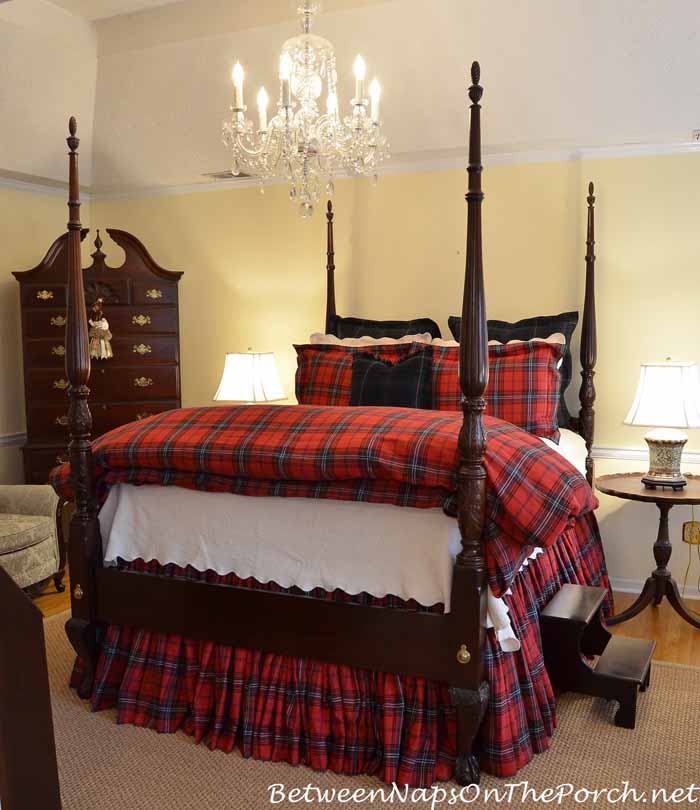 Tartan Plaid Bedding With Plaid Bedskirt For High Bed