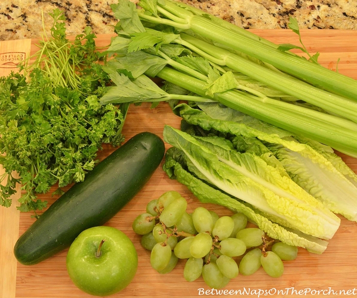 Green Juice Made Fresh With Kale, Romaine, Cucumber, Parsley, Celery, Green Apples and Grapes