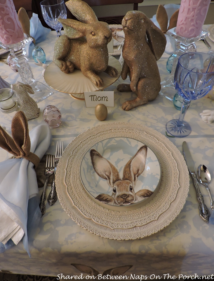 Easter Spring Table With Williams Sonoma Damask Bunny Plates 1