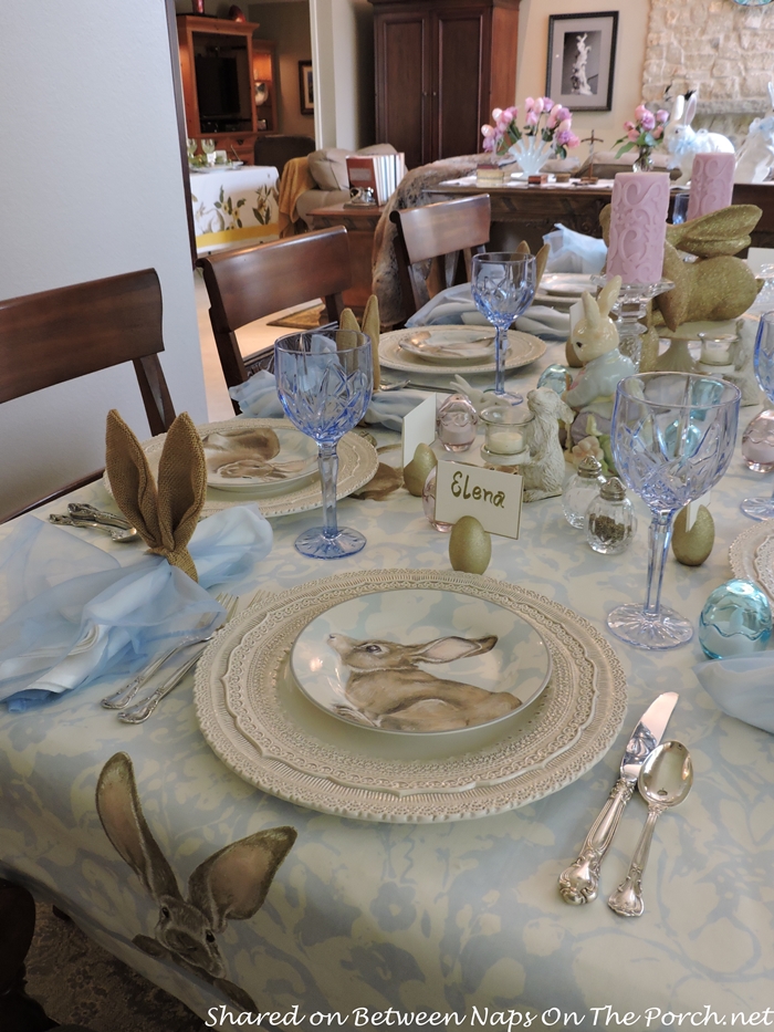 Easter Spring Table With Williams Sonoma Damask Bunny Plates 12