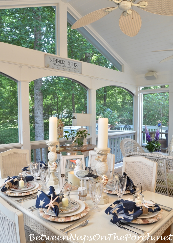 Nautical Tablescape with Shell Chargers and Fish Flatware