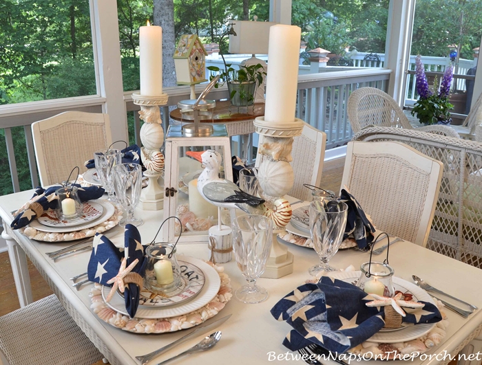 Nautical Tablescape with Shell Chargers and Fish Flatware – Between Naps on  the Porch