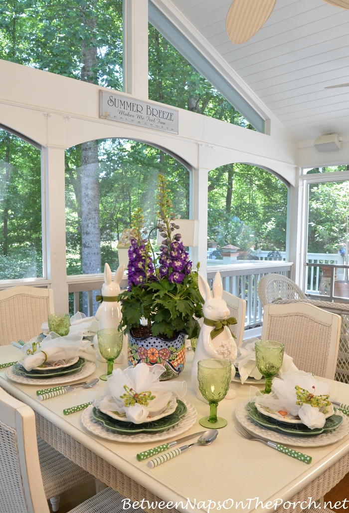 Spring or Easter Tablescape on Screened Porch