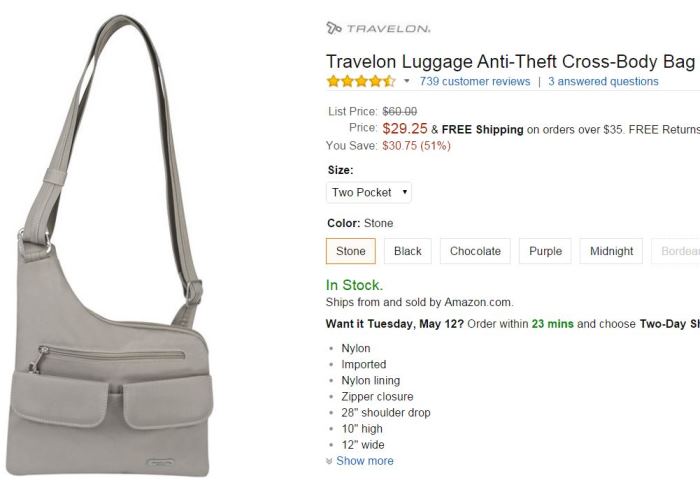 Travelon Crossbody Travel Bag with RFID Block