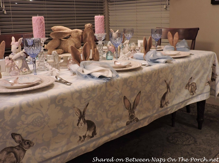 Williams Sonoma Damask Bunny Tablecloth