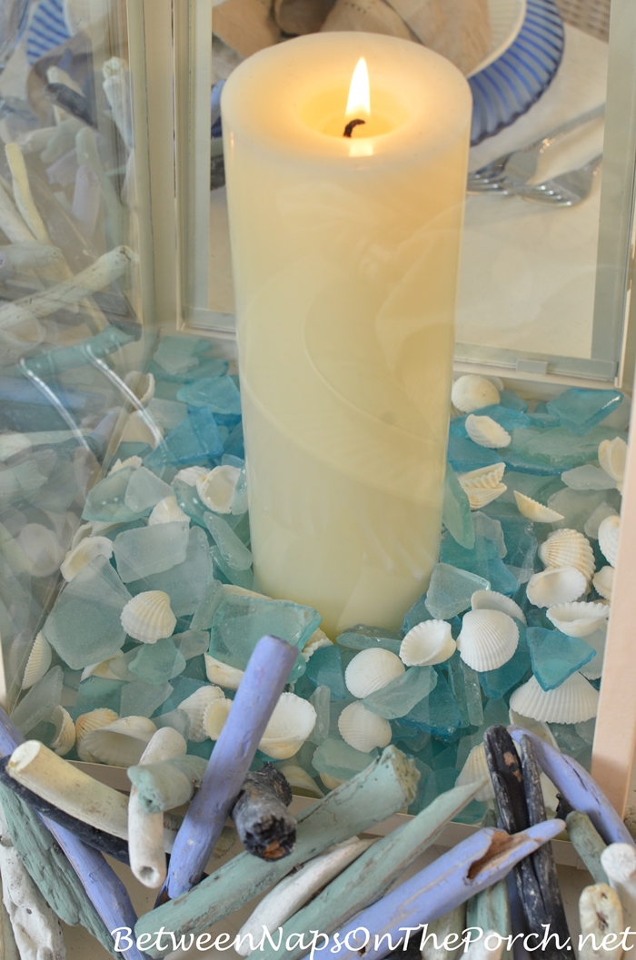 Sea Glass in a Beach Themed Table Setting