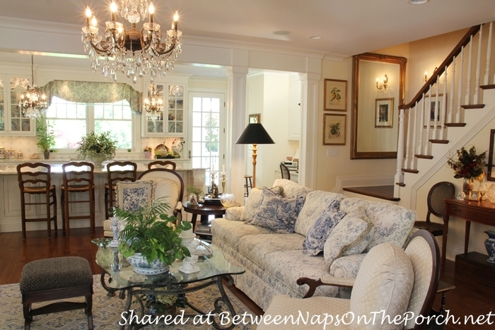 Beautiful Blue & White Living Room in Victorian Home