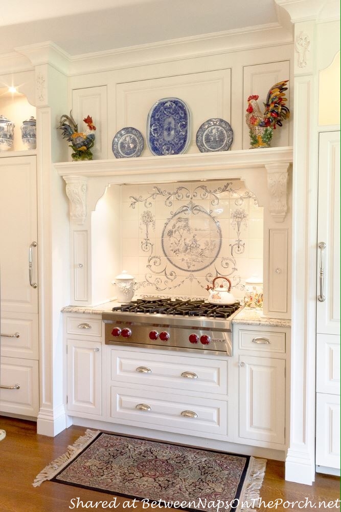 Elegant Blue and White Kitchen with Wolf Stove
