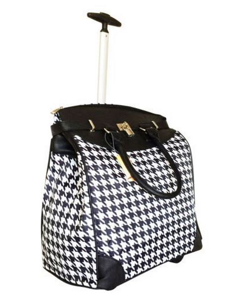 Stylish Houndstooth Rolling Laptop Commuter Bag