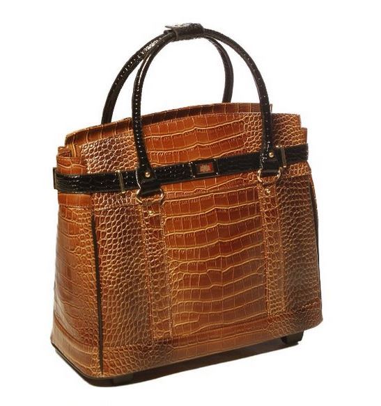 Stylish Rolling Carry On Bag in Faux Crocodile