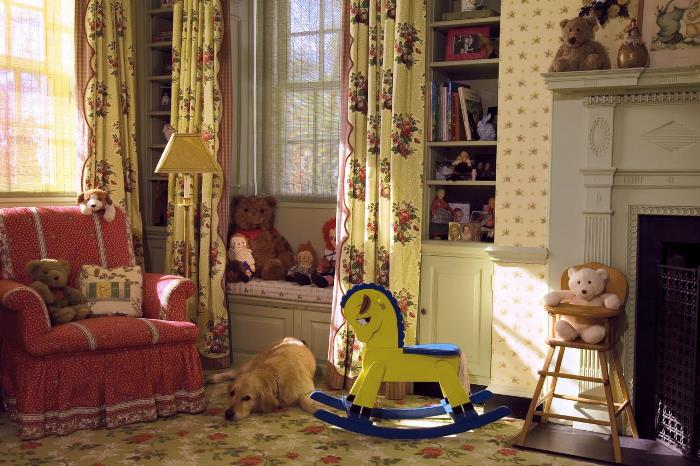 Storybook Nursery with Fireplace, Rocking Horse and Window Seat