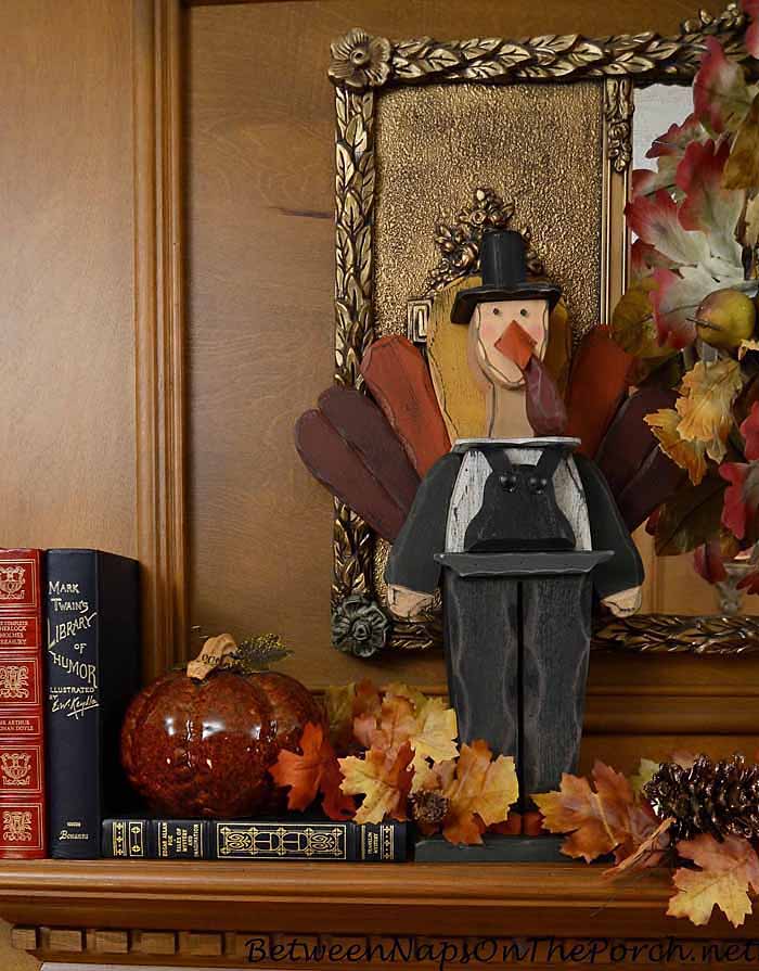 Thanksgiving Fall Mantel with Turkey