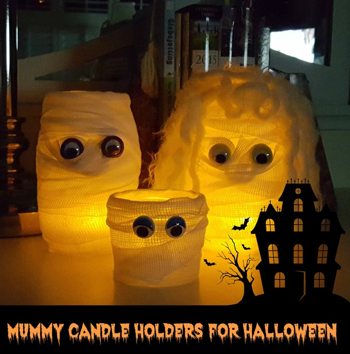 Mummy Candle Holdersr Lit for Halloween Decor