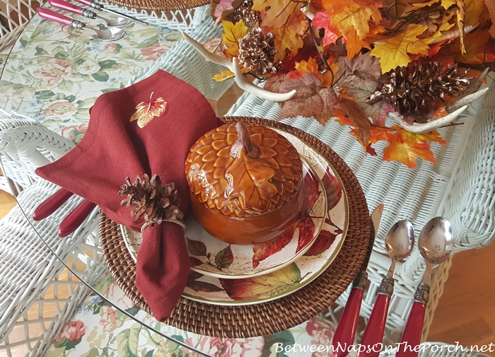 Acorn Soup Tureens in Fall Table Setting with Roasted Pumpkin Soup