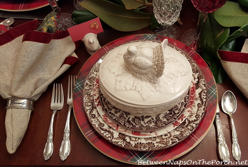 Thanksgiving Tablescape with Spode Woodland and Alpine Toile Plates