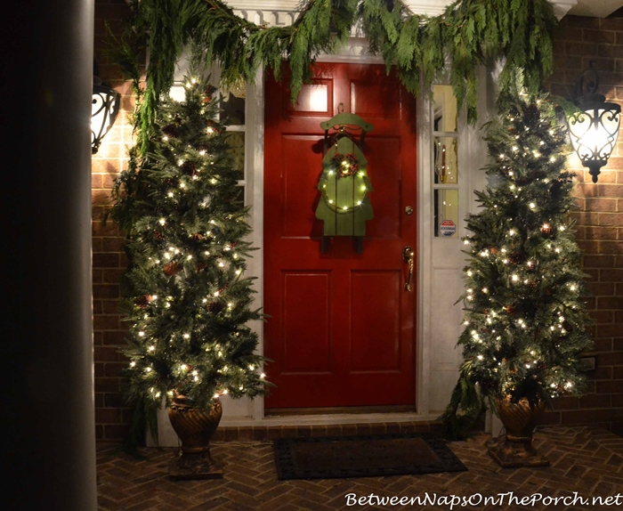 Red Door Decorated for Christmas