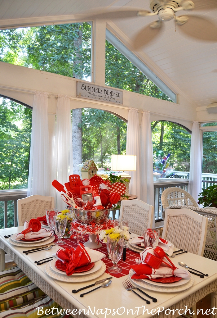 Bridal Shower Table Setting with Kitchen Themed Centerpiece