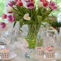 Easter Spring Table, Tulips and Bunny Cupcake Stands