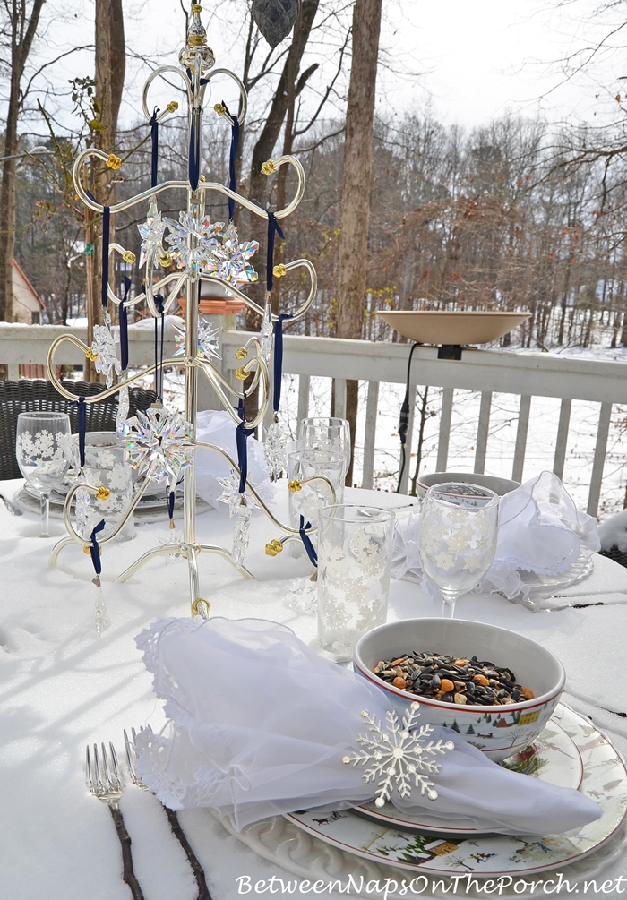 Winter Table Setting with Snowy Birding Theme