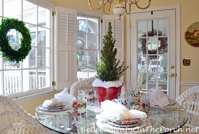 Winter Table with Snowy Tree Centerpiece