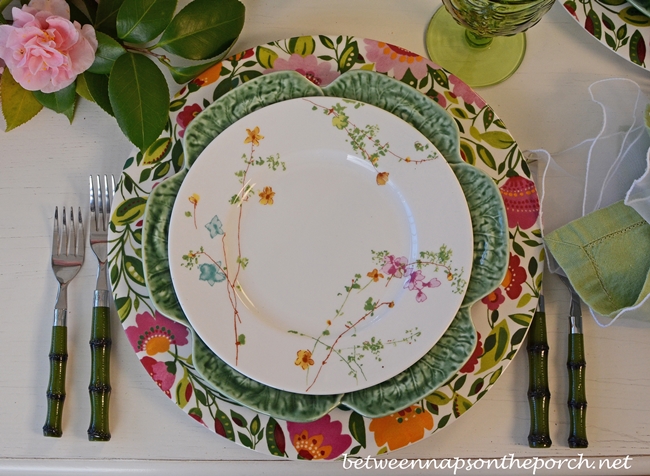 Easter-Spring-Tables with floral chargers and salad plates