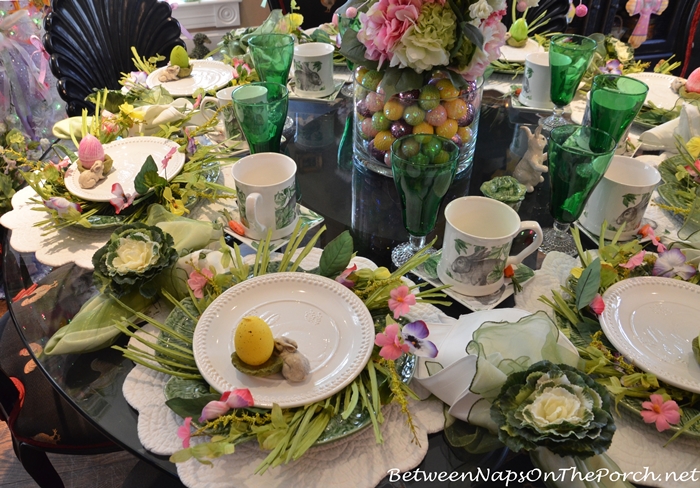 Spring Easter Tablescape with Cabbage Plates