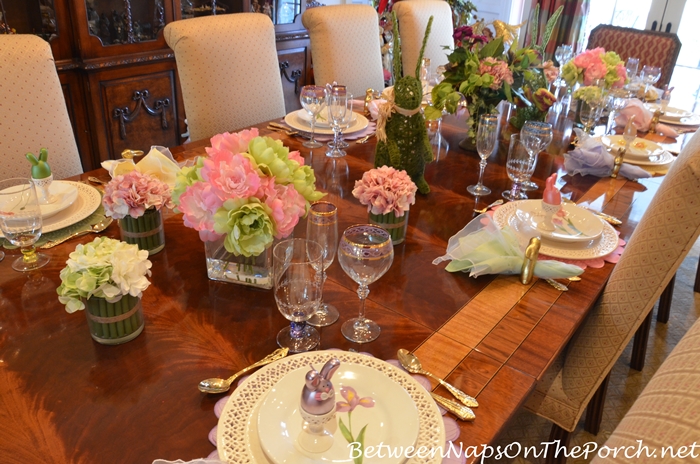 Spring Tablescape with Pierced Chargers and Pierced Egg Cups