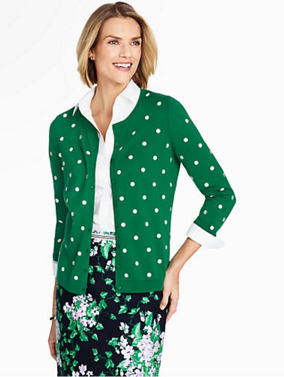 Green Cardigan with Embroidered Polka Dots