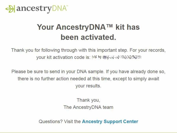 Ancestry DNA Notification Email