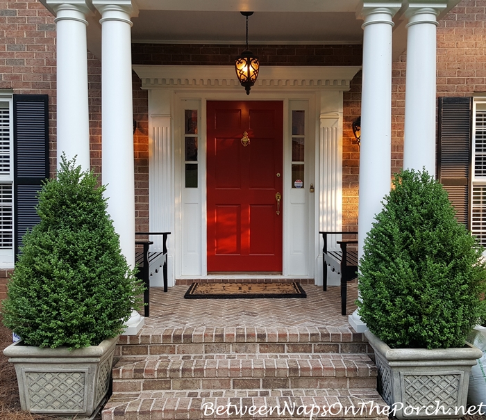 Porch with Red Door & Grandinroad Black Benches