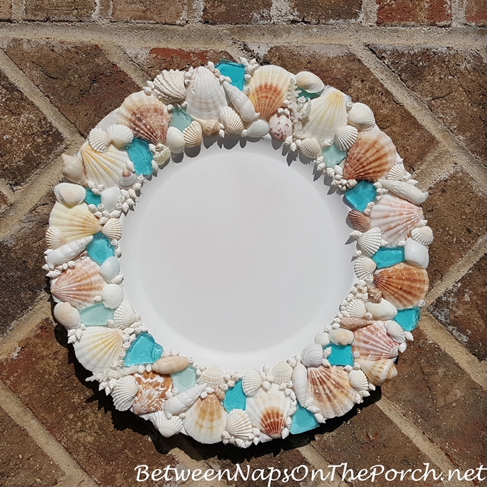 Shell Charger Plate with Blue Sea Glass