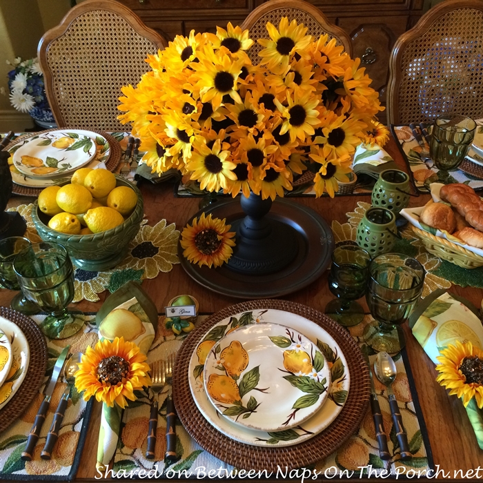 Sunflower Centerpiece for Limoncello Table Setting with Lemon Dishware