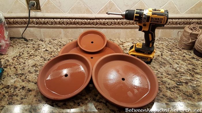 Holes Drilled in Saucers for Tiered Plant Holder