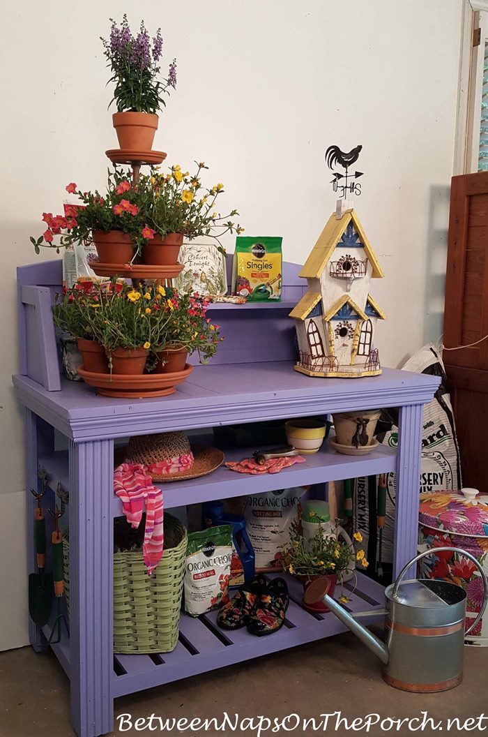 Periwinkle Potting Bench With Three Shelves