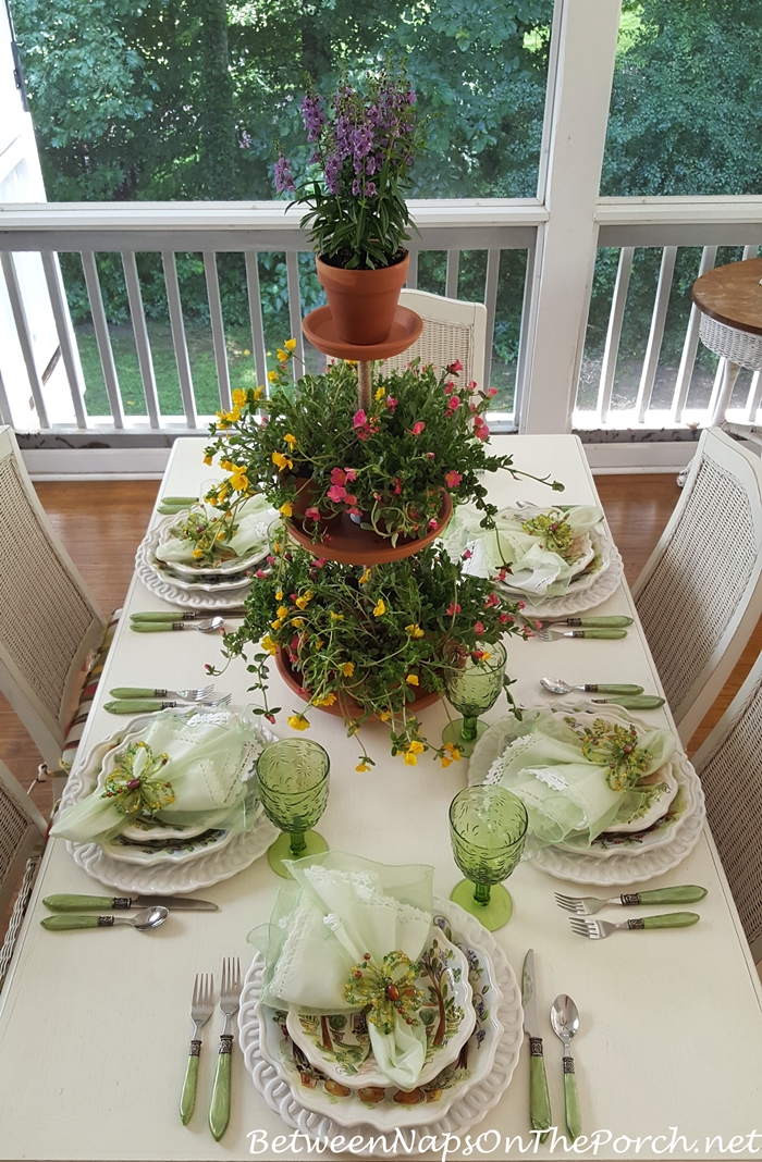 Spring Table with 3-Tiered Planter Centerpiece