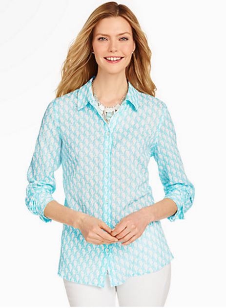 Light cotton aqua shirt with seahorse print